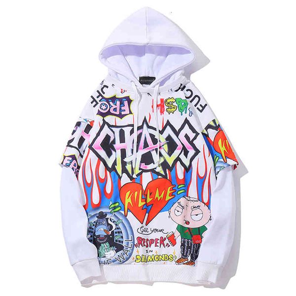 

men's hoodies & sweatshirts aolamegs fake 2 pieces for letter graffiti harajuku high street style oversize hip hop fleece couple sweats, Black