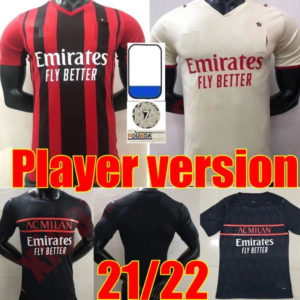 

ac milan player version 21 22 soccer jersey 2021 2022 ibrahimovic paqueta bennacer rebic romagnoli calhanoglu home away 3rd men football shi, Black;yellow