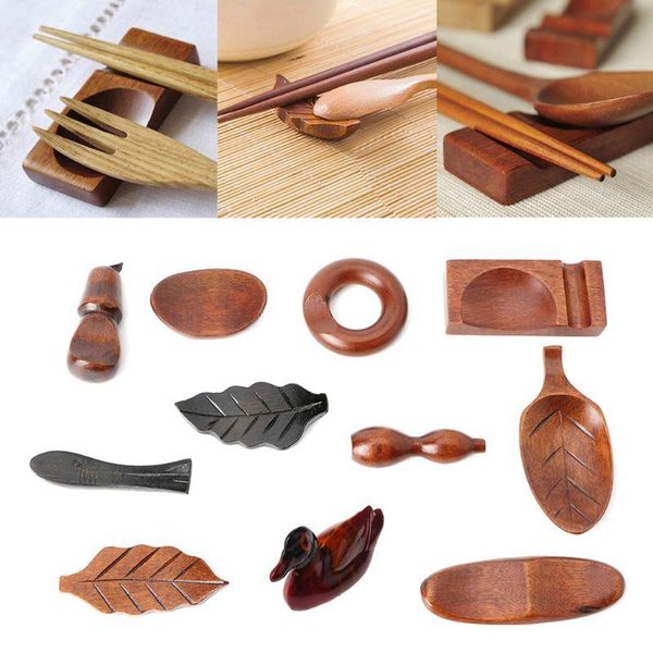 

cute japanese wooden chopsticks rest spoon fork knife holder stand rack decor