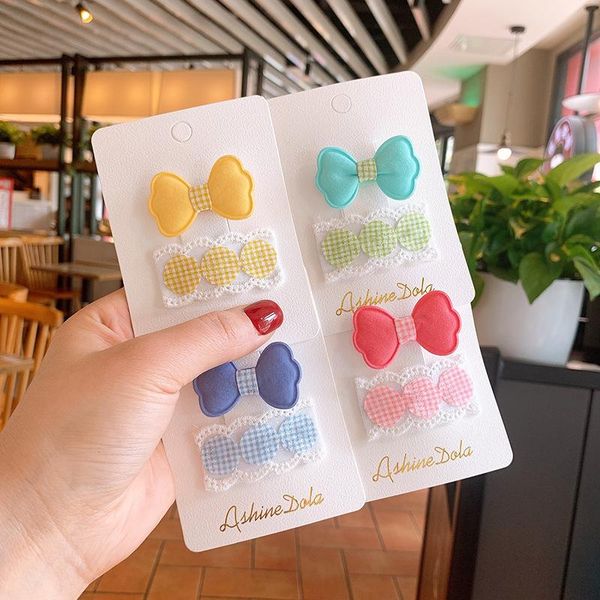 

hair accessories girls cute three-dimensional bow hairpin fabric round plaid bb clip baby for children fashion, Slivery;white