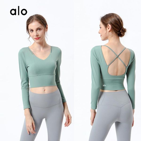 

yoga outfit alo women's halter three-color crop fashion casual fitness shaping aerobic exercise gym long sleeve 2073