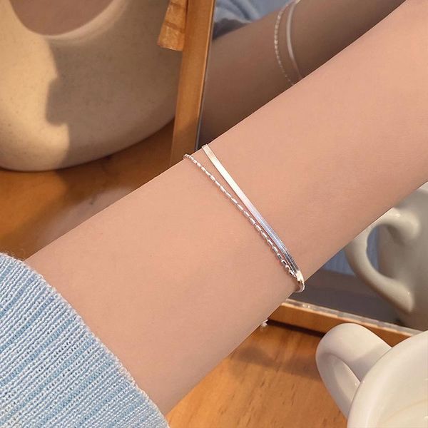 

link, chain women jewelry two layer snake bracelet design simply silvery plating metal for party gifts, Black