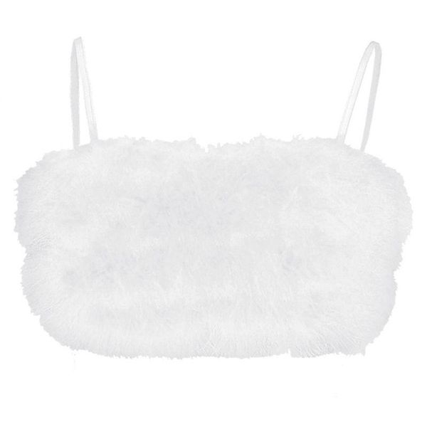 

women's tanks & camis womens spaghetti strap feather crop camisole fluffy plush bralette vest f42f, White