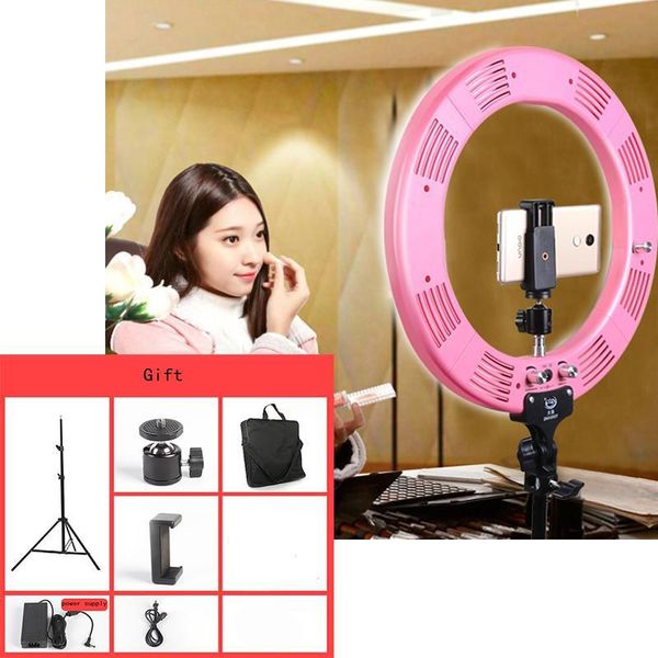 

po studio 16\" 600pcs led 3color3200k-5600k dimmable pography phone video ring light lamp with tripod stand for camera flash heads