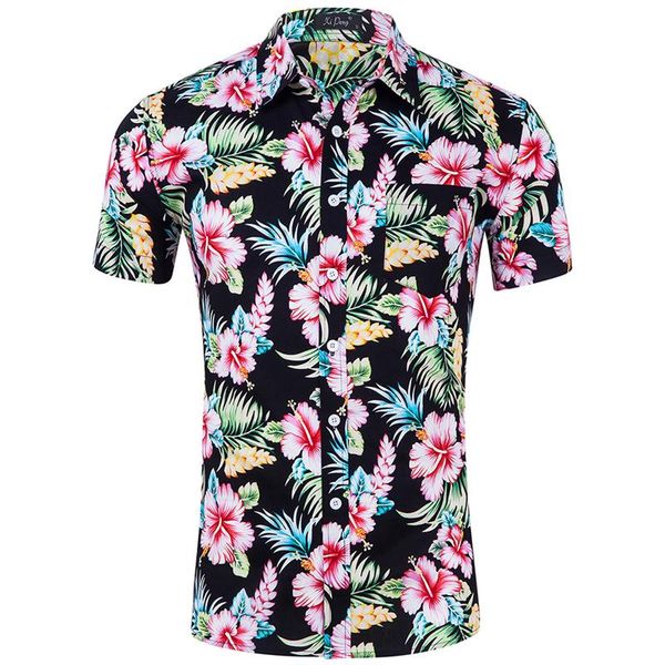 

hawaiian shirts mens tropical pink floral beach shirt summer short sleeve vacation clothing casual hawaii men usa size xxl men's, White;black