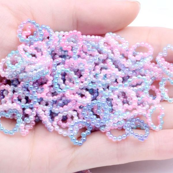 

120pcs multicolor heart pearl nail art decor rhinestones trim scrapbook accessories gradient colorful appliques1, Silver;gold
