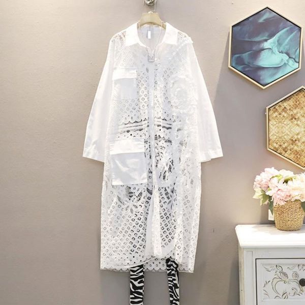 

casual dresses hollow out dress fashion women single breast patchwork small fresh full sleeve elegant loose 2021 c831, Black;gray