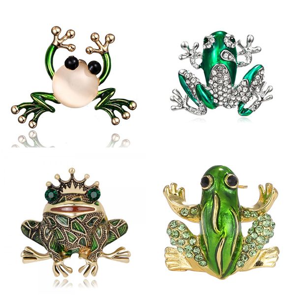 Cristal Rã Pins para Mulheres Verde Animal Broche Pin Luxo Menina Vintage Party Party Aniversário Roupas Bijouterie Jóias