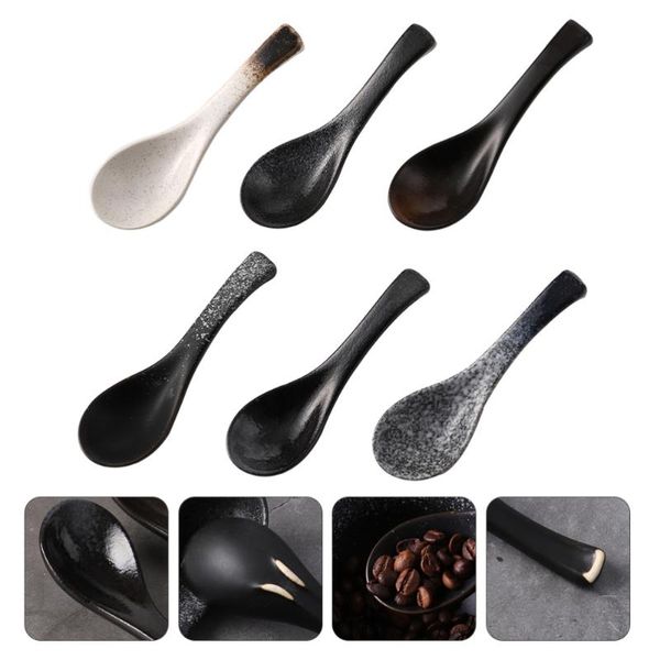 

spoons 6pcs japanese style soup spoon ceramic rice home kitchen tableware