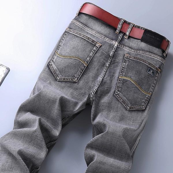 

men's jeans 2021 summer stretch-fit thin business casual classic style fashion denim trousers male black blue gray pants