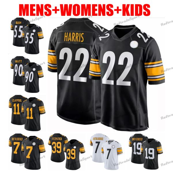 

mens 22 najee harris football jerseys devin bush chase claypool fitzpatrick roethlisberger juju smith-schuster tj watt polamalu greene johns, Black;red
