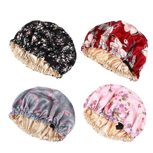 

adjustable satin sleep cap double layer shower hat for women girls caps