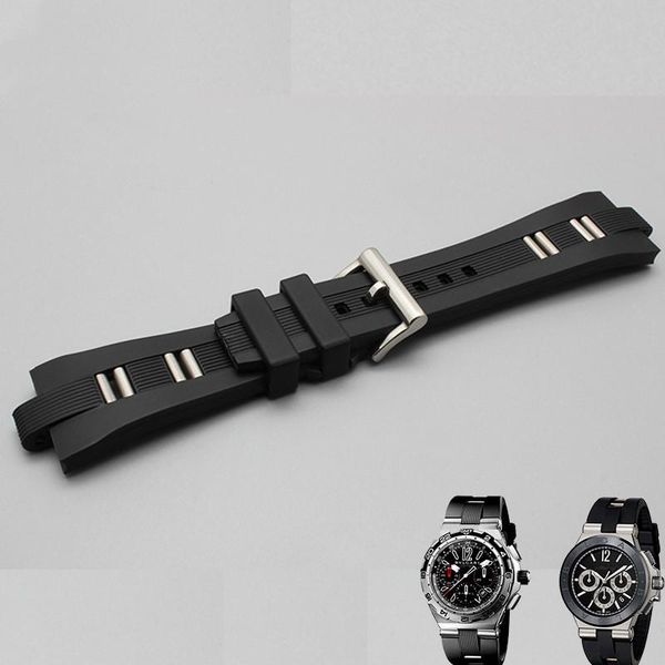 

watch bands 26mm x 9mm black rubber scuba diver band strap for fit bvlg diagono, Black;brown