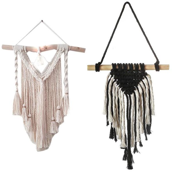 

tapestries 2pcs layer wave macrame wall hanging living room sofa headboard with leaf tapestry nordic cotton