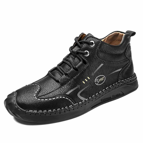 

boots plus size 39-48 breathable men pu leather work lace-up shoes comfortable fashion design autumn, Black