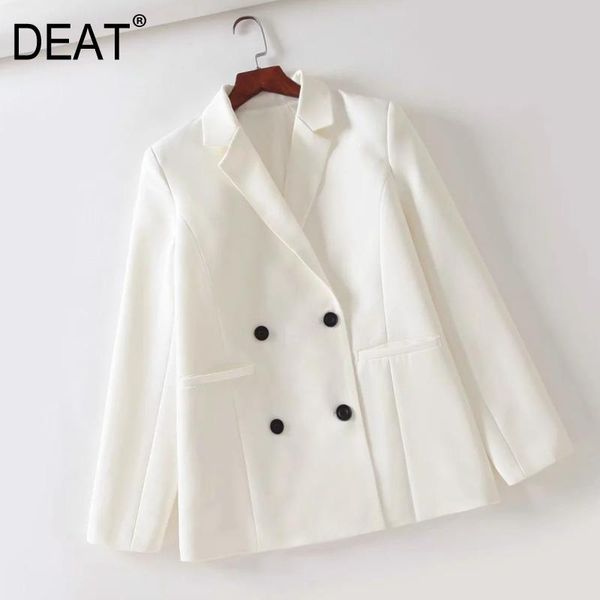 

[deat] 2021 spring autumn fashion simplicity coat women double breasted v-neck solid color long sleeve blazer 13u838 women's suits & bl, White;black