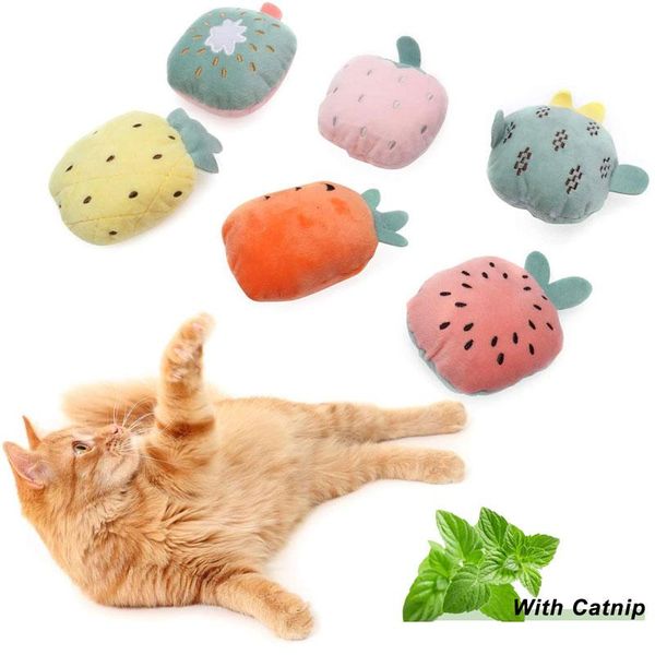 

cat toys plush fruit shaped catnip cute interactive toy for kitten supplies bite resistant pet products with ring paper