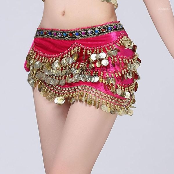 

stage wear 9 colors belly dance performance hip belt scarf for women costume waist chain hanging coin rhinestone sexy1, Black;red