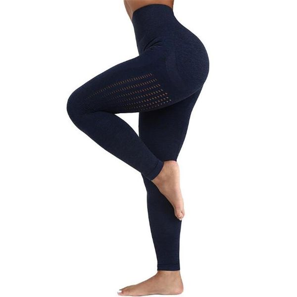 

fitness high waist leggings women seamless sports stretch hollow-carved design breathable legging women's, Black