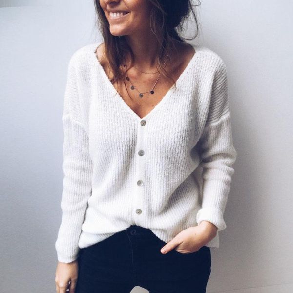 

women's sweaters women knitted cardigan coat v neck button long sleeve solid sweater loose jacket jumpers autumn winter 2021 female ove, White;black