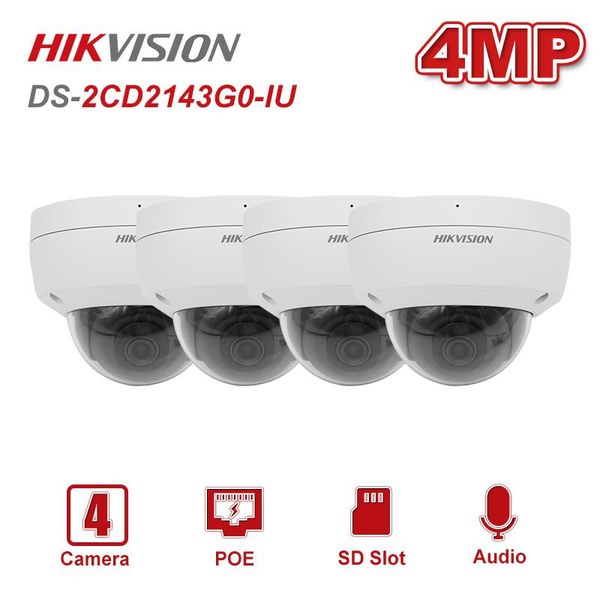 

hikvision ds-2cd2143g0-iu 4mp 2.8mm poe dome network ip camera 4pcs weatherproof ip67 night vision ir distance 30m h.265+ cameras