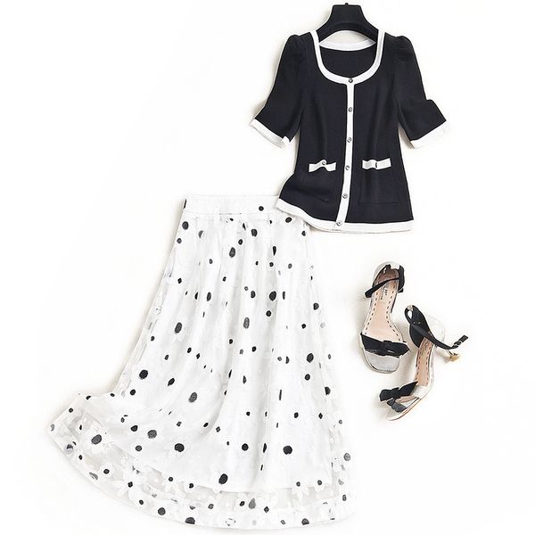 

two piece dress sweet summer women's suit elegant upper mesh puff and skirt two casual office ensemble party clothes us5h, White