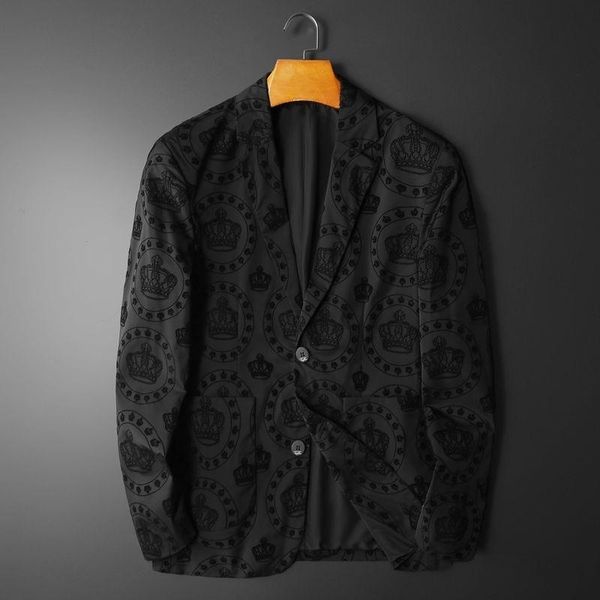 

men's suits & blazers vintage luxury men stylish blazer business casual suit single-breasted crown print homme trend brand fashion, White;black