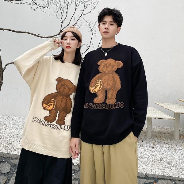 

women's hoodies & sweatshirts couples wear cartoon bear turtleneck knit clothes clothing, Black