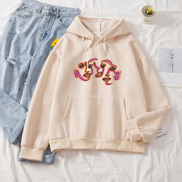 

women's hoodies & sweatshirts funny line art printed oversized women cute aesthetic pocket vintage hoodie womens sweatshirt casual pull, Black