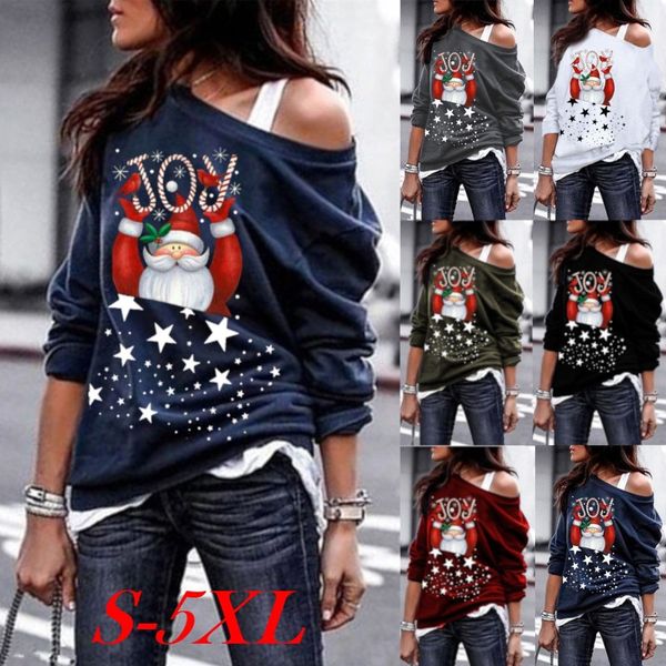 

christmas girl t-shirt large sizefashion dew shoulder long sleeve snowman santa starry sky printed blouse maternity 341c3, White