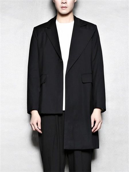 

original design yamamoto style dark black asymmetrical tailoring mid-length small suit jacket trend men's suits & blazers, White;black
