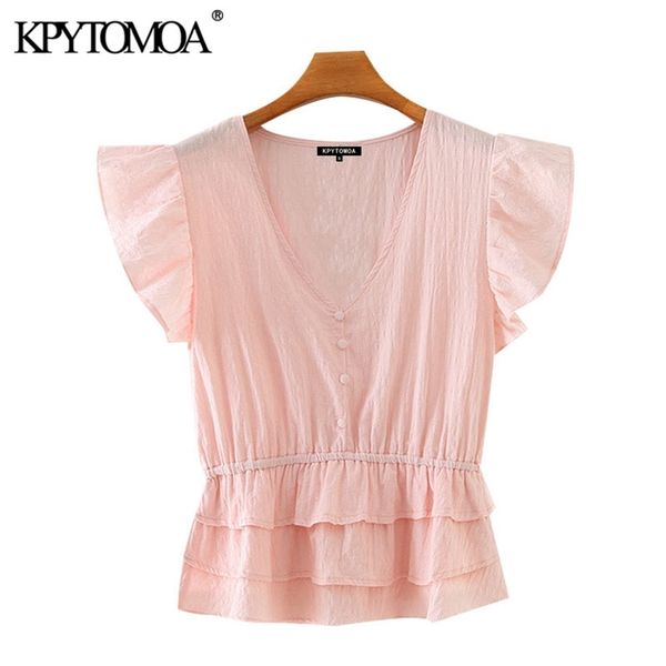 

women sweet fashion ruffles pleated blouses vintage v neck short sleeve female shirts blusas chic 210421, White