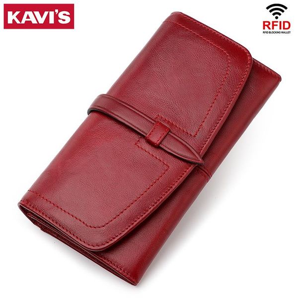 

wallets kavis rfid fashion women genuine leather zipper wallet women's long design purse female clutch lady walet perse, Red;black