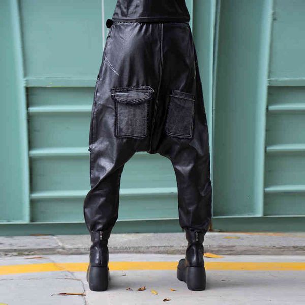 

women's pants & capris european style hip-hop high-quality plutonium leather women hare loose spring pants big size hanging crotch 7a64, Black;white