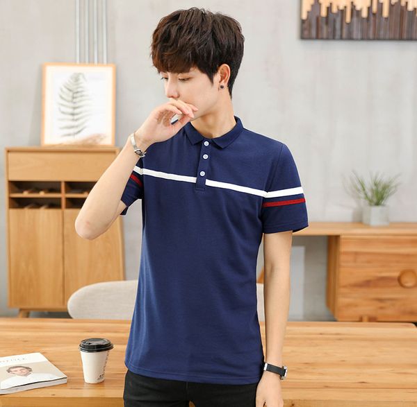 

striped polo shirt summer popular men's youth trend fashion casual all-match short-sleeved t-shirt short-sleeved men, White;black