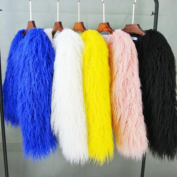 

women's fur & faux colorful warm women coat plus size black white pink plush female jacket autumn winter shaggy outerwear 2021