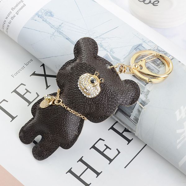 

leather diamond bear key rings vintage flower cartoon keychain bag charm keys car mobile phone pendants delicate gift, Slivery;golden