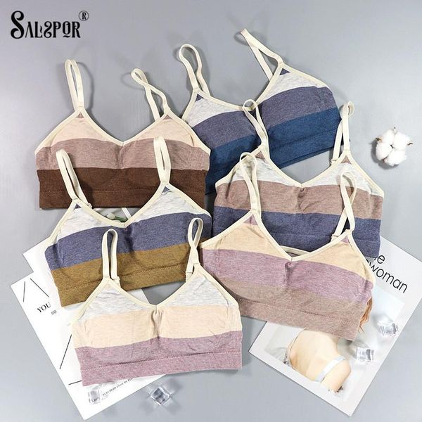 

bustiers & corsets salspor striped patchwork bra womens push up sport bralette tube comfortable seamless wireless padded underwear, Black;white