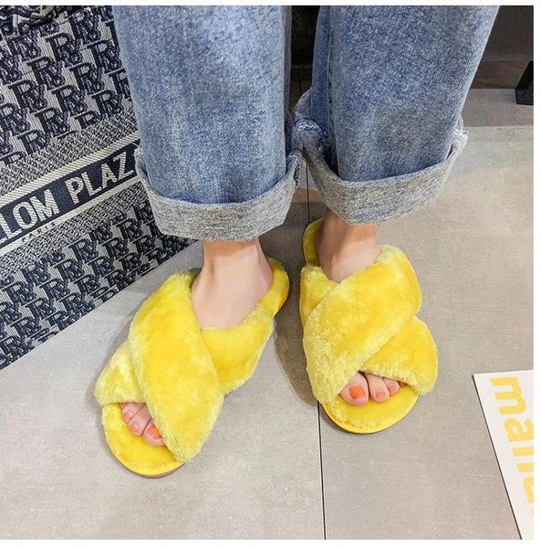 

winter women house slippers faux fur warm shoes woman slip on flats female slides 11 colors cozy home furry, Black