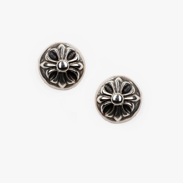 

backs earrings ch cross flower round s925 sterling silver circle hip hop punk fashion brand for lovers, White