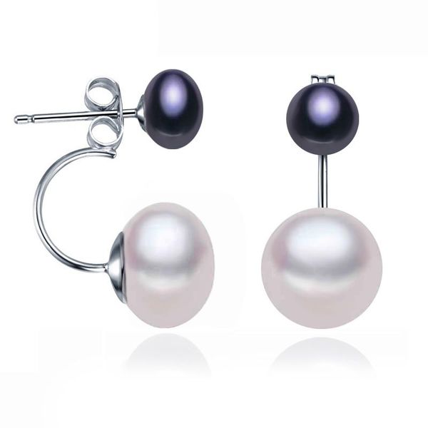 

stud romantic natural freshwater double pearl earrings for women,real wedding korea jewelry, Golden;silver