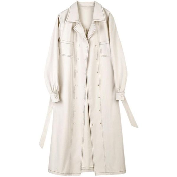 

women's trench coats women beige belt double breasted long lapel sleeve loose windbreaker fashion spring autumn 2021 d8, Tan;black