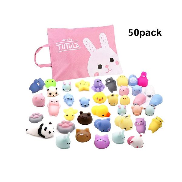 

50pc mochi squishy fidget toys with cute bag stress decompression toy reward for kids kawaii moj venting child gift easy clean