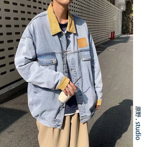 

personalized autumn denim men's loose ins hip hop bf korean fashion collar et, Black;brown