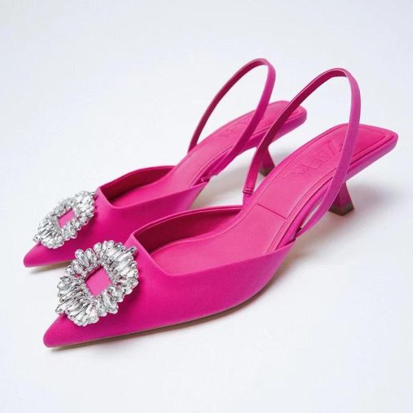 

dress shoes zar women's rose pink shiny slingback temperament spring and summer wedding 12214810060, Black