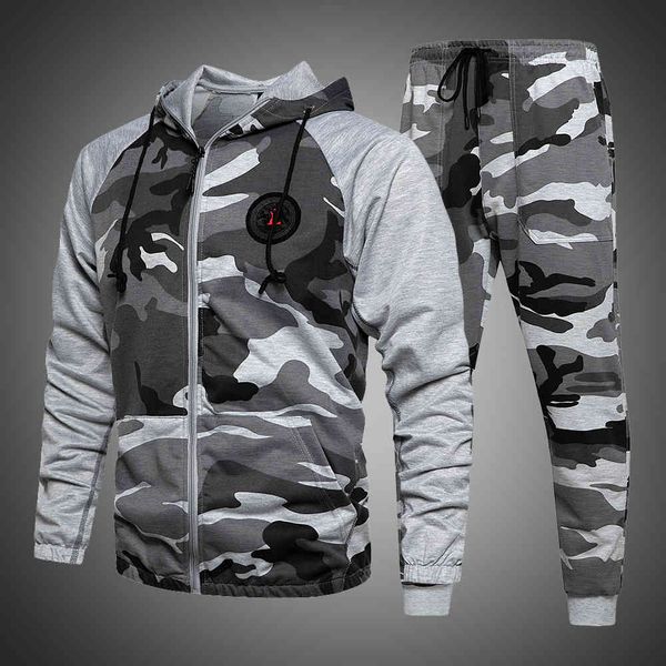 

camoflag men's sportswear, hoodie and jogging , 2-piece set, autumn winter, gray, 2021