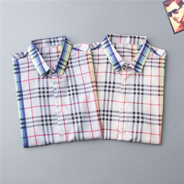 

2021 summer luxury designer men's business casual shirt long sleeve stripe lapel shirts masculine social fashion plaid -#38, White;black