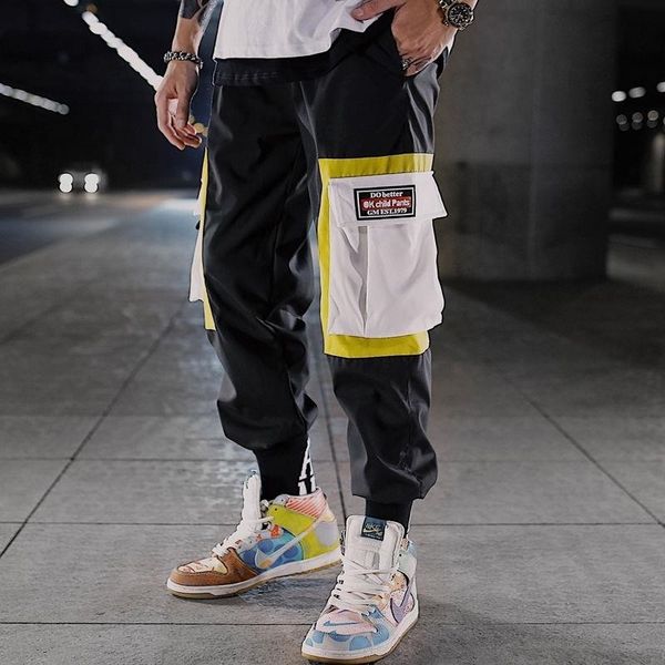 

men's hip hop black cargo joggers sweatpants overalls men ribbons streetwear harem pants fashions trousers h0pu