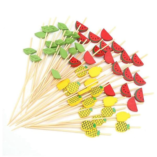 

bamboo cocktail picks 4.7 inch fruit kabob skewers fancy toothpicks for hawaii luau party leaf decoration sticks forks