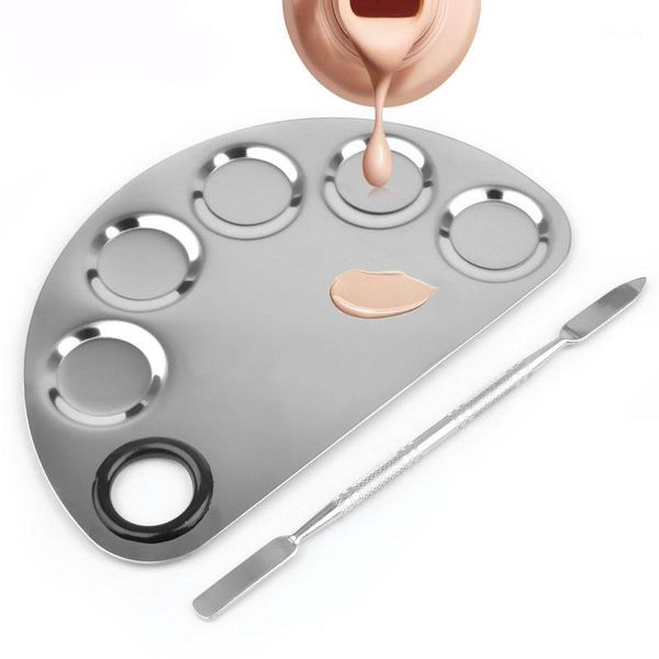 

1pc large semi circle moon shape makeup cream foundation mixing palette salon manicure color painting plate stainless steel tool1, Silver